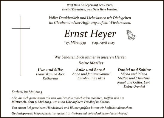 Traueranzeige von Ernst Heyer von HZ