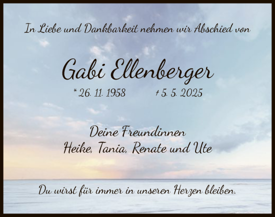 Traueranzeige von Gabi Ellenberger von HZ
