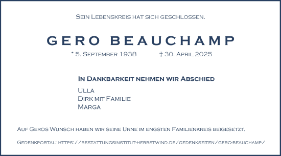 Traueranzeige von Gero Beauchamp von HZ