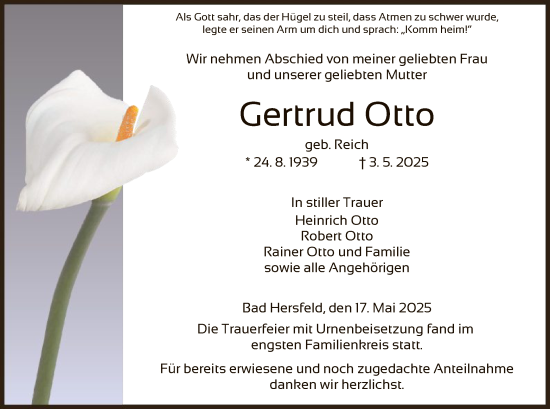 Traueranzeige von Gertrud Otto von HZ