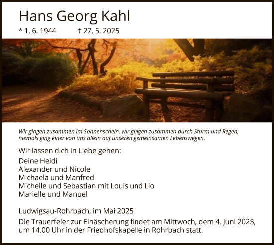 Traueranzeige von Hans Georg Kahl von HZ