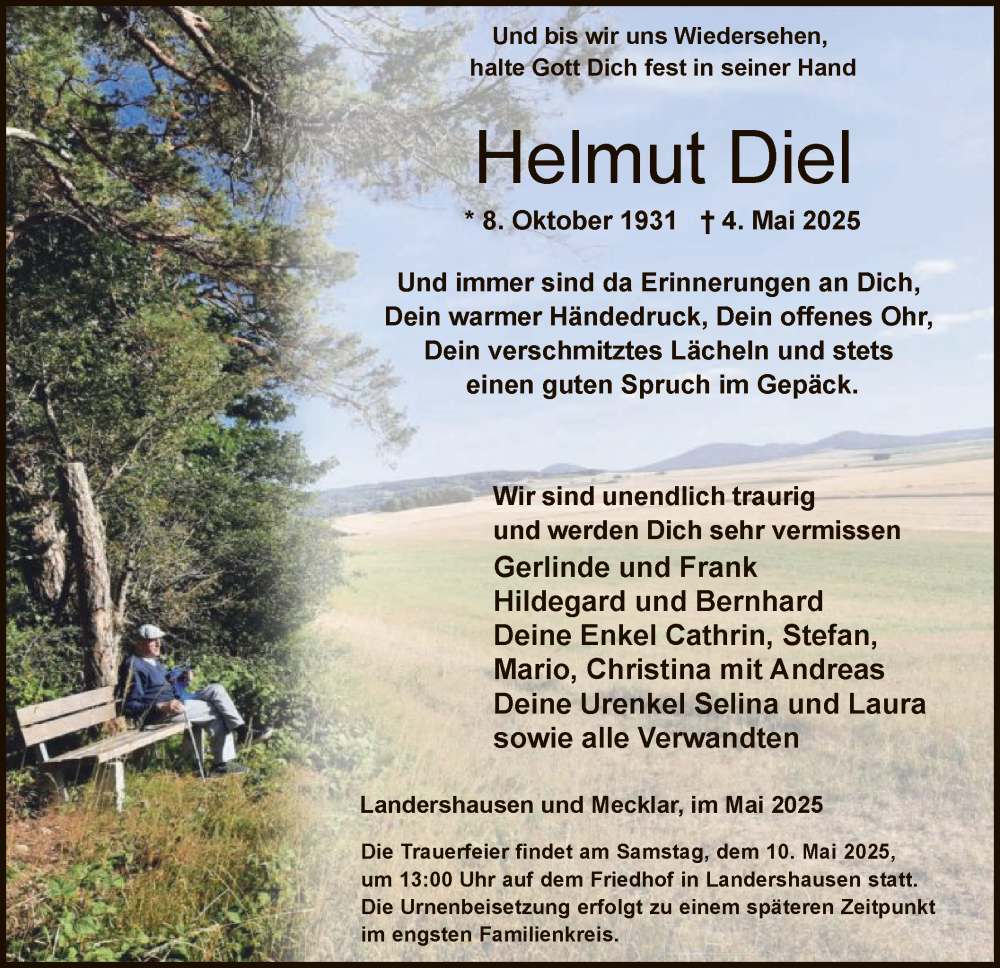  Traueranzeige für Helmut Diel vom 08.05.2025 aus HZ