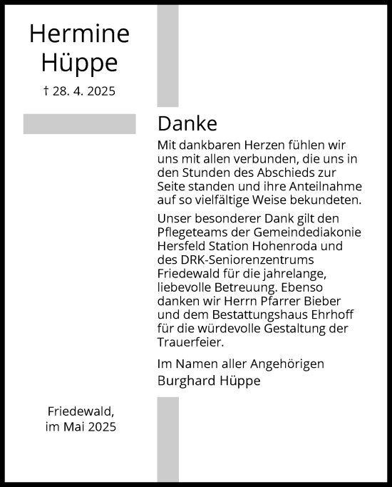 Traueranzeige von Hermine Hüppe von HZ