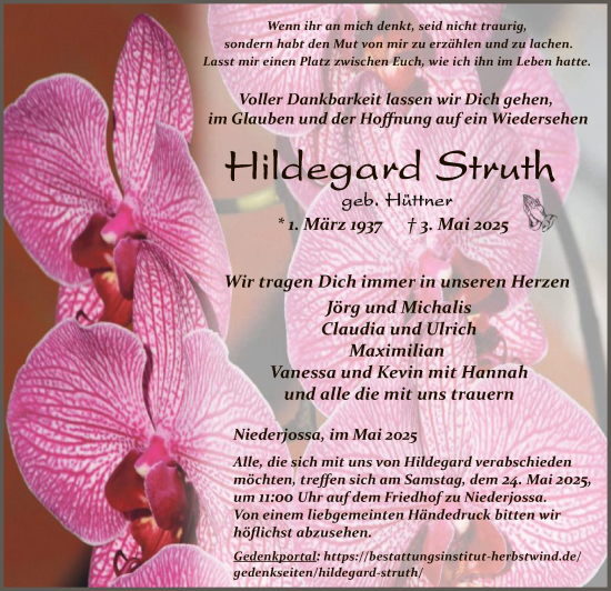 Traueranzeige von Hildegard Struth von HZ