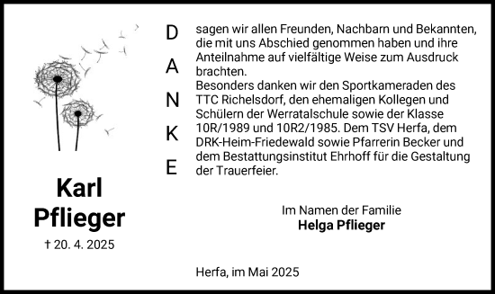 Traueranzeige von Karl Pflieger von HZ