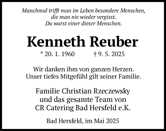 Traueranzeige von Kenneth Reuber von HZ
