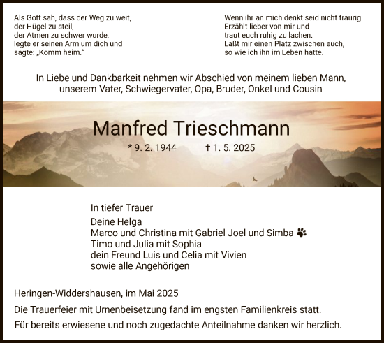 Traueranzeige von Manfred Trieschmann von HZ