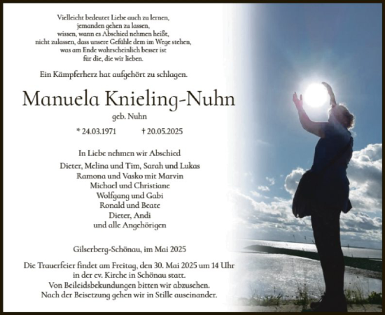 Traueranzeige von Manuela Knieling-Nuhn von HZ