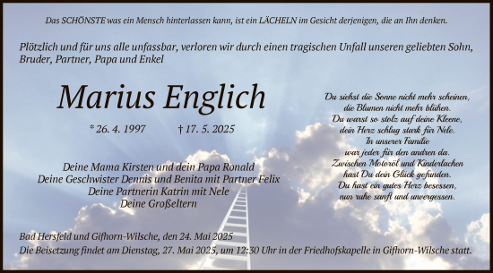 Traueranzeige von Marius Englich von HZ