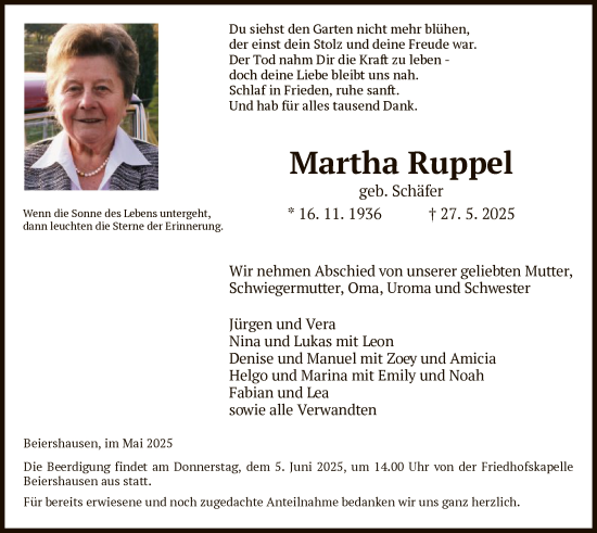 Traueranzeige von Martha Ruppel von HZ
