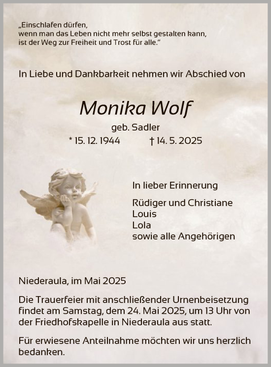 Traueranzeige von Monika Wolf von HZ