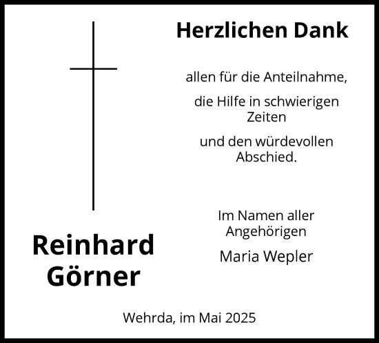 Traueranzeige von Reinhard Görner von HZ