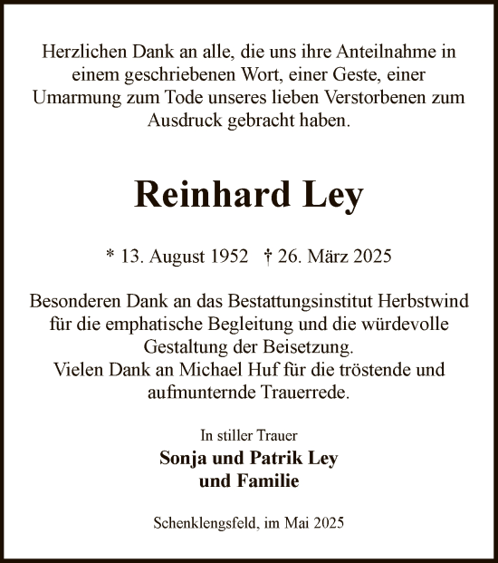 Traueranzeige von Reinhard Ley von HZ