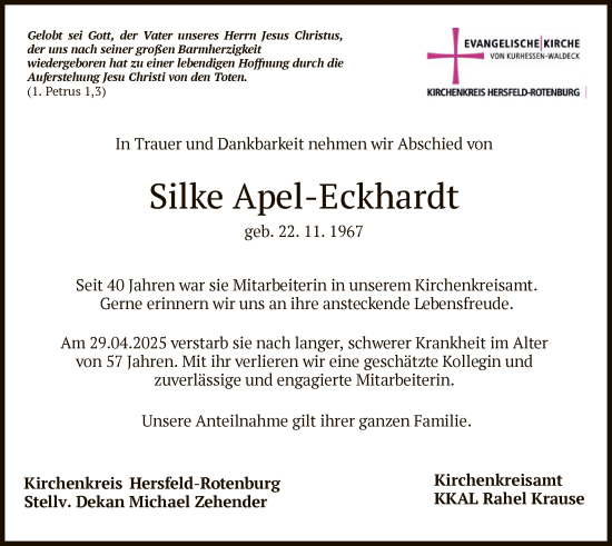 Traueranzeige von Silke Apel-Eckhardt von HZ