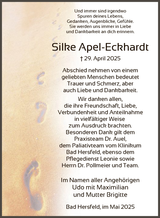 Traueranzeige von Silke Apel-Eckhardt von HZ