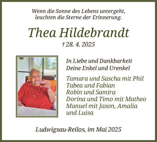 Traueranzeige von Thea Hildebrandt von HZHNA
