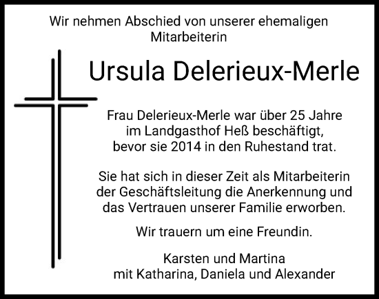 Traueranzeige von Ursula Delerieux-Merle von HZ