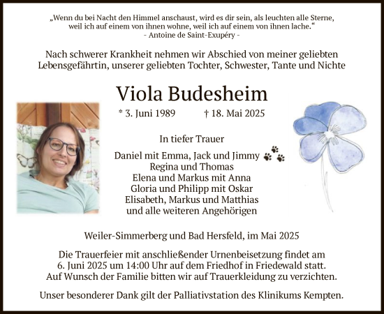 Traueranzeige von Viola Budesheim von HZ