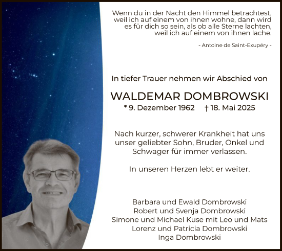 Traueranzeige von Waldemar Dombrowski von HZ