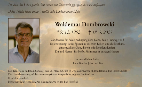 Traueranzeige von Waldemar Dombrowski von HZ