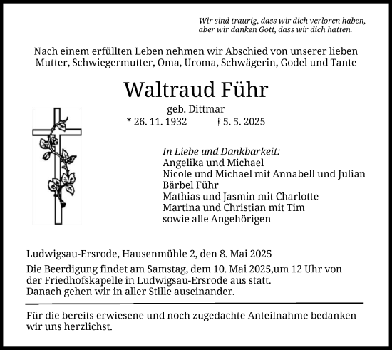 Traueranzeige von Waltraud Führ von HZ