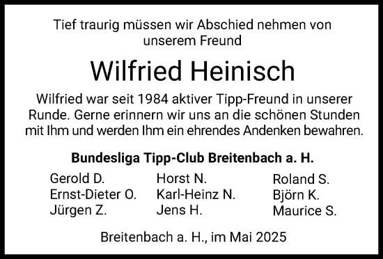 Traueranzeige von Wilfried Heinisch von HZ