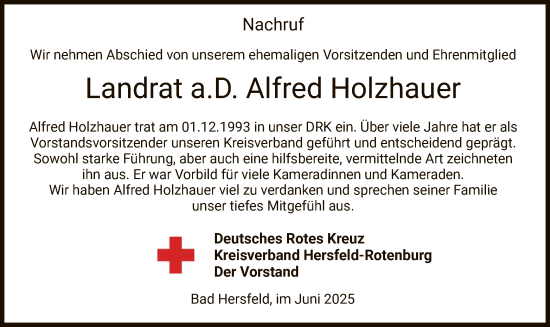 Traueranzeige von Alfred Holzhauer von HZ