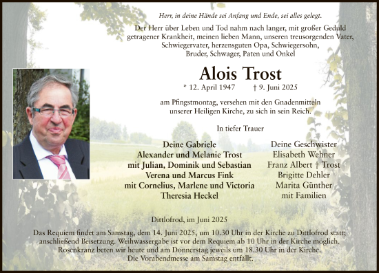 Traueranzeige von Alois Trost von HZ