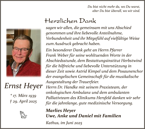 Traueranzeige von Ernst Heyer von HZ