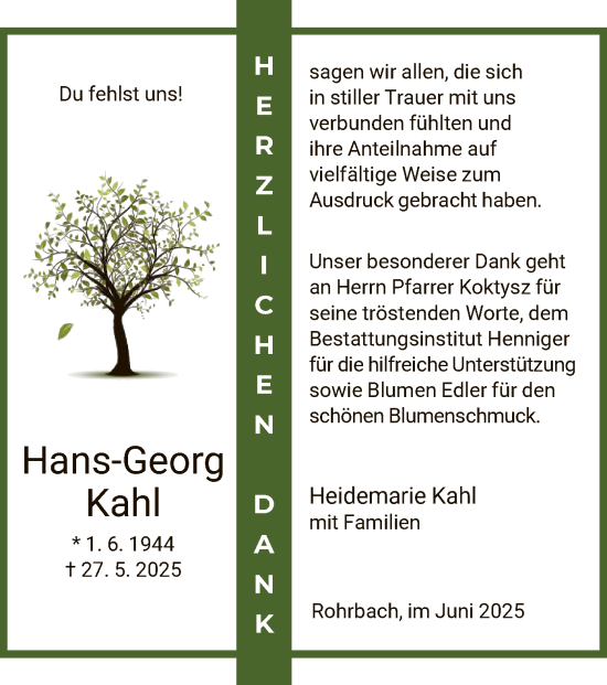 Traueranzeige von Hans-Georg Kahl von HZHN