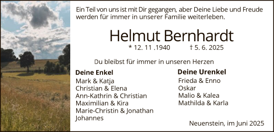 Traueranzeige von Helmut Bernhardt von HZ