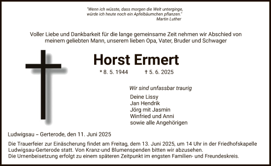 Traueranzeige von Horst Ermert von HZHNA