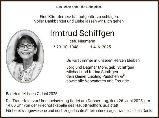 Traueranzeige von Irmtrud Schiffgen von HZ