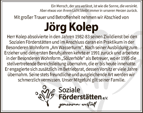Traueranzeige von Jörg Kolep von HZ