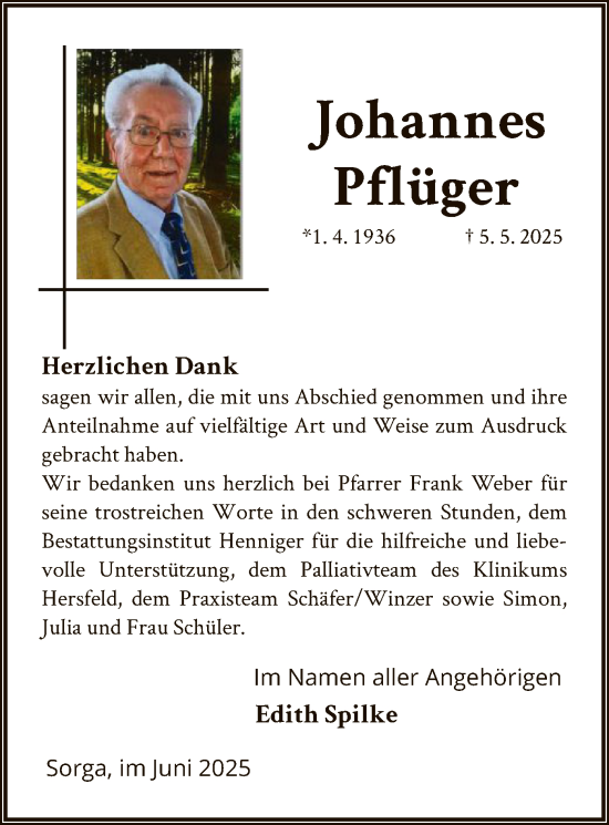 Traueranzeige von Johannes Pflüger von HZHN