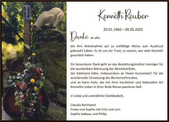 Traueranzeige von Kenneth Reuber von HZ