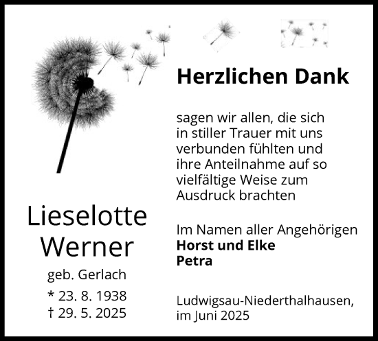 Traueranzeige von Lieselotte Werner von HZ