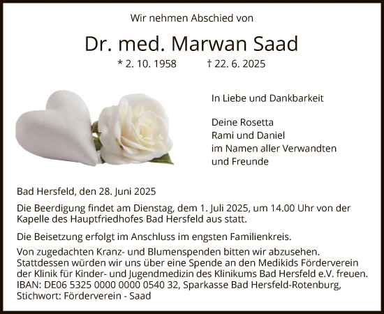 Traueranzeige von Marwan Saad von HZ