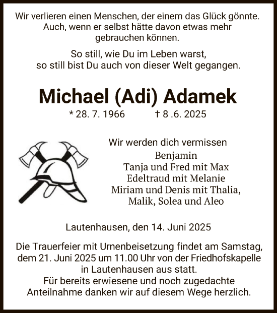 Traueranzeige von Michael Adamek von HZ