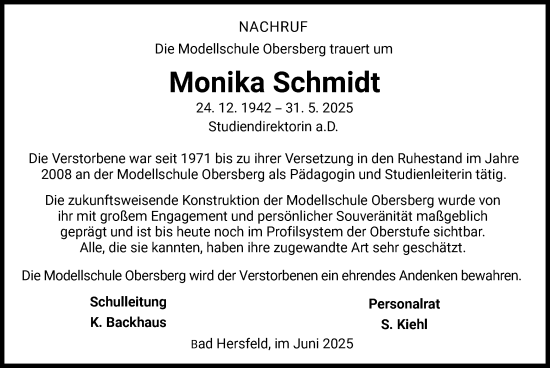 Traueranzeige von Monika Schmidt von HZ