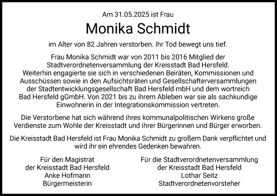 Traueranzeige von Monika Schmidt von HZ