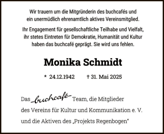 Traueranzeige von Monika Schmidt von HZ
