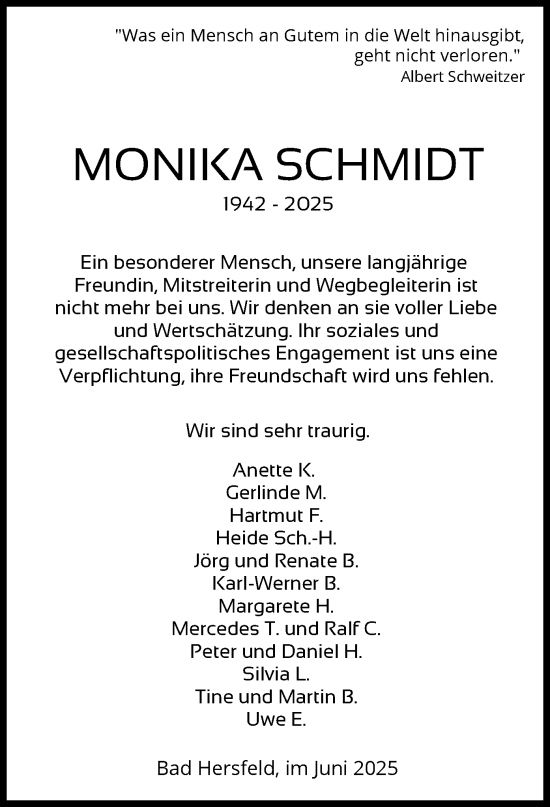 Traueranzeige von Monika Schmidt von HZ