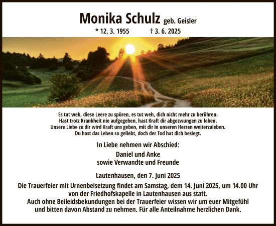 Traueranzeige von Monika Schulz von HZ