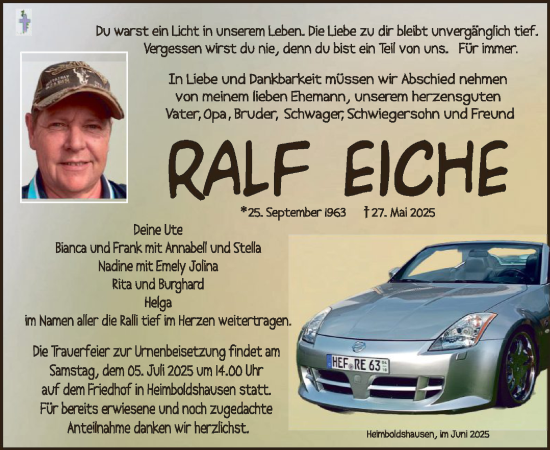 Traueranzeige von Ralf Eiche von HZHN