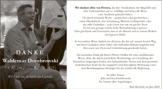 Traueranzeige von Waldemar Dombrowski von HZHN
