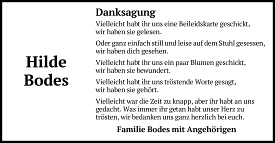 Traueranzeige von Hilde Bodes von HZ