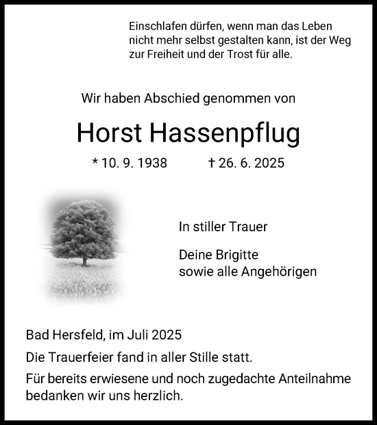 Traueranzeige von Horst Hassenpflug von HZ