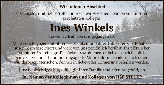 Traueranzeige von Ines Winkels von HZ