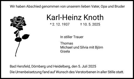Traueranzeige von Karl-Heinz Knoth von HZ